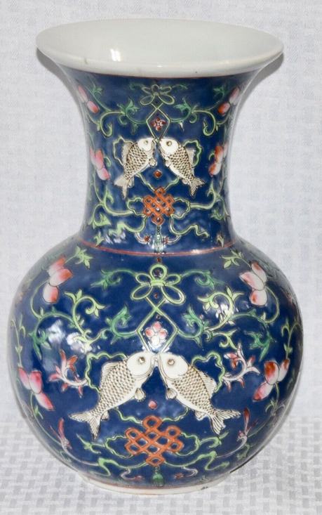 Unbranded Other - Japanese Enamelled Ceramic Hand Painted Peaches and Fish Trumpet Vase